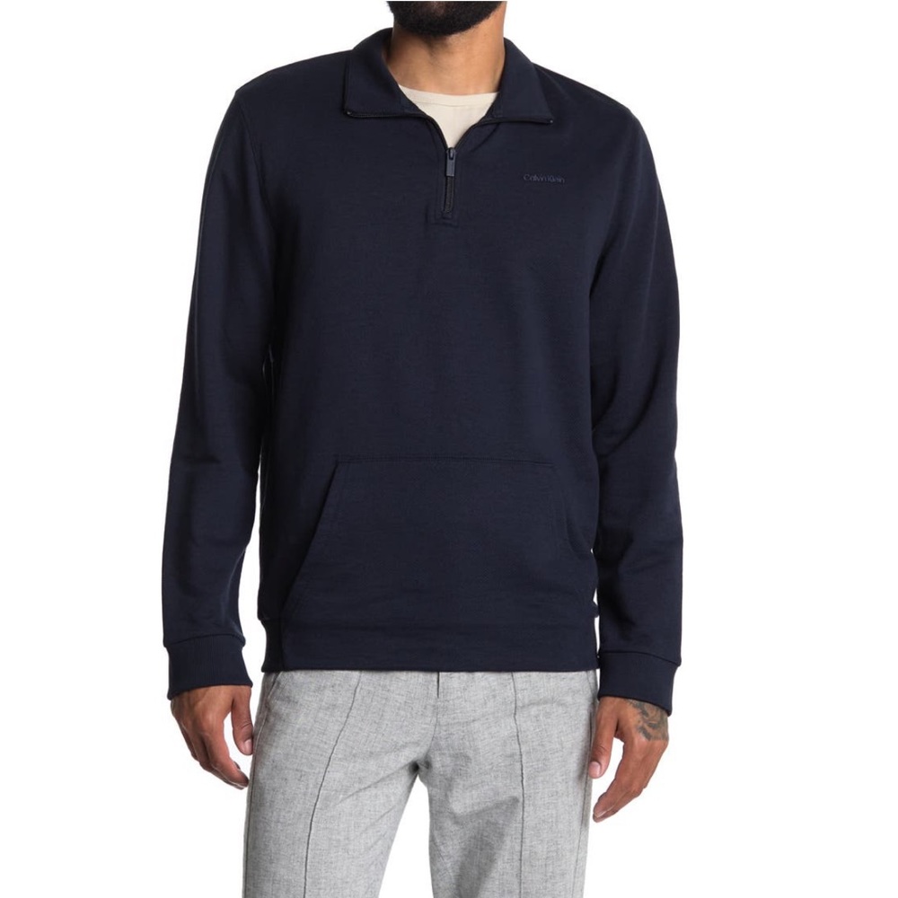 Calvin Klein Quarter Zip Mock Neck Seater In Sky Captain Blue Color New With Tag